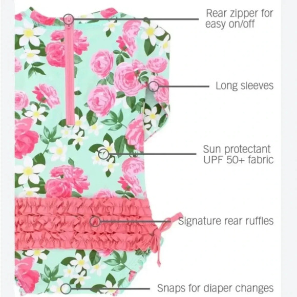 EUC Ruffle Butts Rosy Sweetheart One Piece Rash Guard Floral 6-12 months - Picture 3 of 10